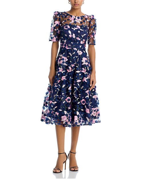 Three Quarter Sleeve Illusion Yoke Dress