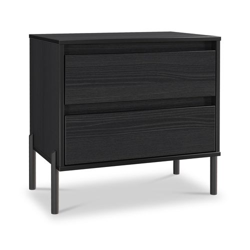 Axton 2 Drawer Wide Bedside Table - Black Ash