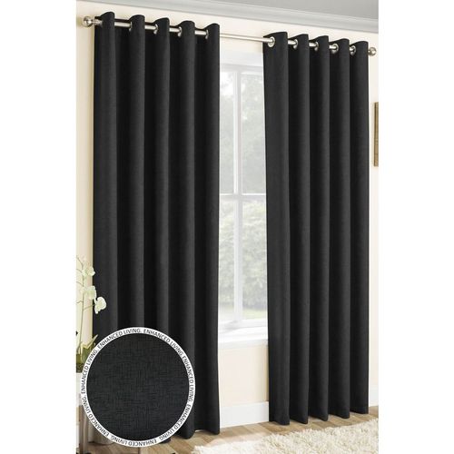 'Vogue' Black Eyelet Thermal Noise Reducing Dim Out Curtains Pair