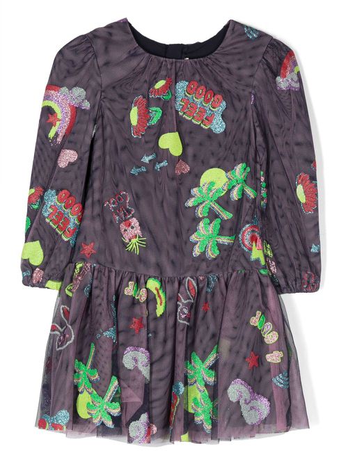 Appliqué-detail dress - Purple
