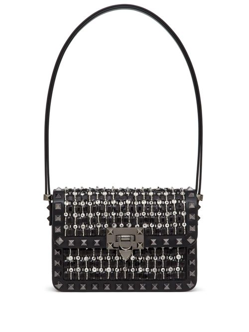 Small Rockstud23 embroidered shoulder bag - Black