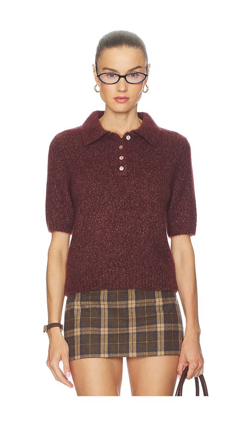 W. Cashmere Luna Polo Short Sleeve Pullover in Burgundy. - XS also in L, M