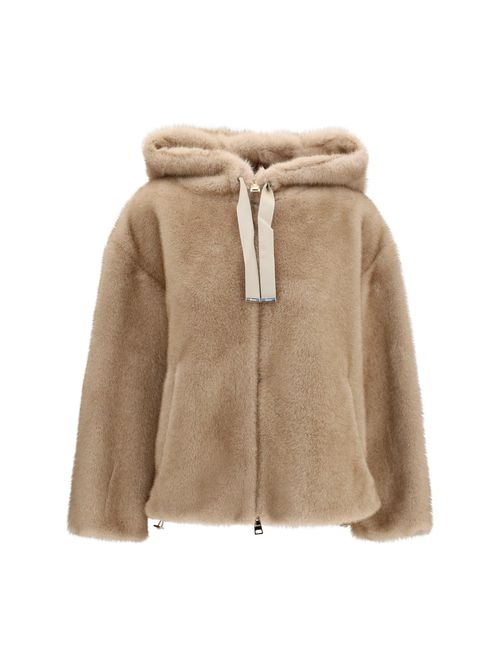 Eco-Fur Hooded Jacket — Beige