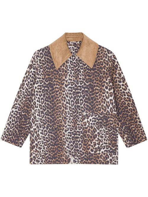 Leopard-Print Organic Cotton Jacket — Brown