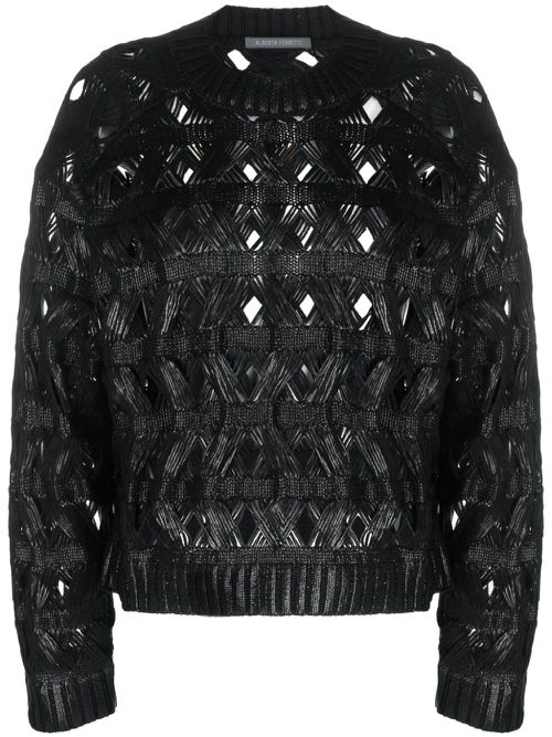 Open-knit crew-neck jumper - Black