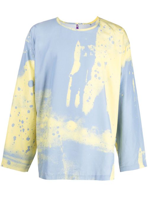 Waistband-detail wide-sleeve top - Blue