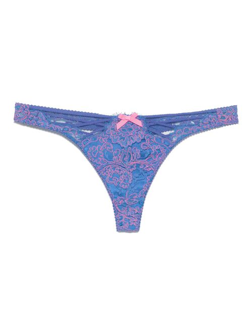 Floral-embroidered thong - Blue