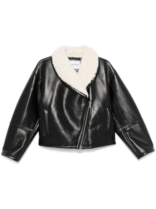 Faux-leather biker jacket - Black