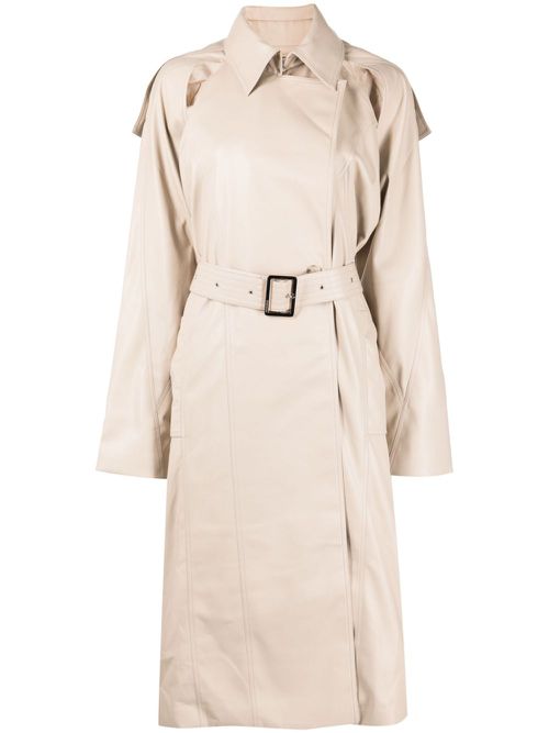 Logo-patch belted trench coat - Neutrals