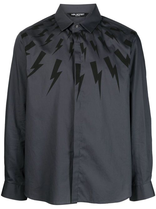 Thunderbolt-print cotton shirt - Grey