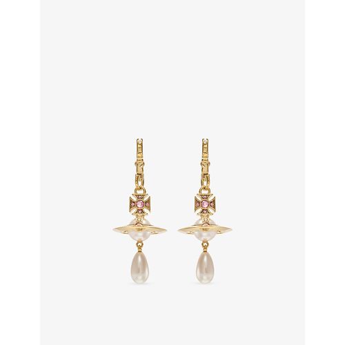 Womens Gold/Rose Ada Faux Pearl and Gemstone Gold-Plated Earrings