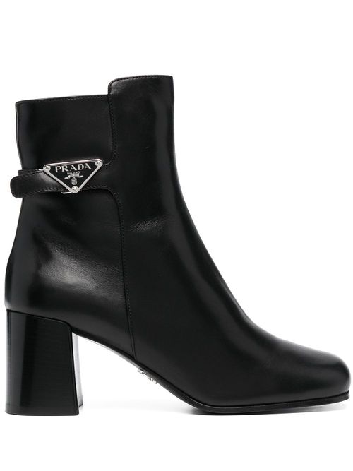 Triangle-plaque ankle boots
