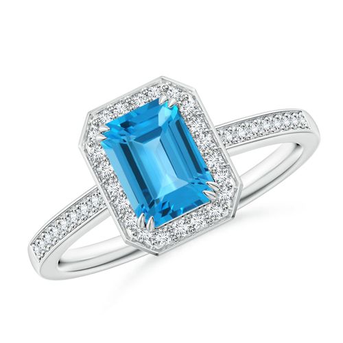 Angara 1.2 Carats Emerald-Cut Swiss Blue Topaz Engagement Ring with Diamonds in Platinum