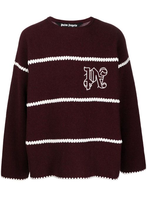 Embroidered-monogram striped jumper