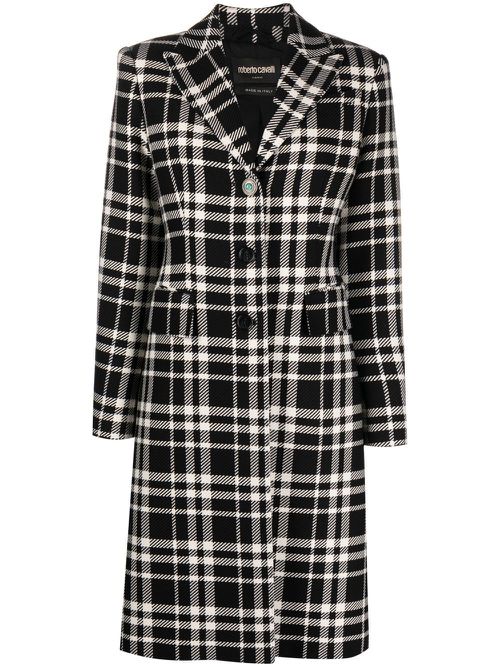 Checked single-breasted coat - Black