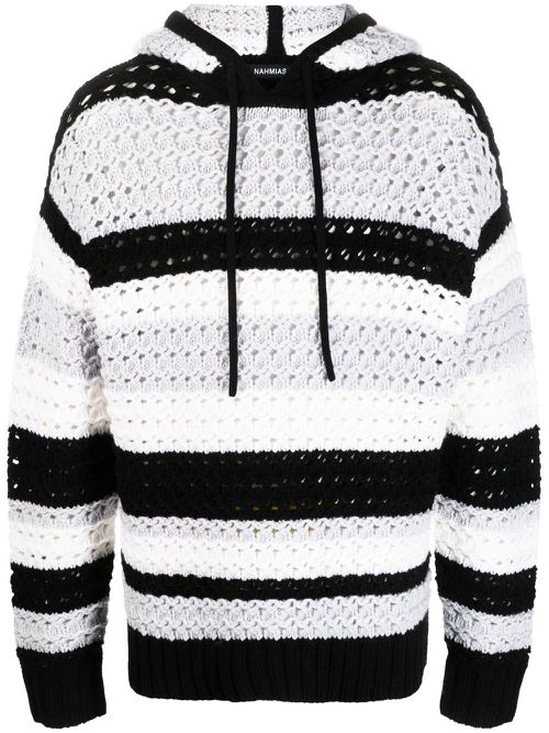 Stripe-pattern hooded wool jumper - Black