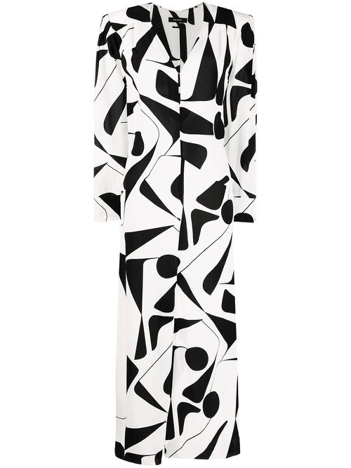 Abstract-print silk dress - White