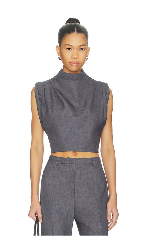 AEXAE Twill Clouched Crop Top in Charcoal. M. Also in