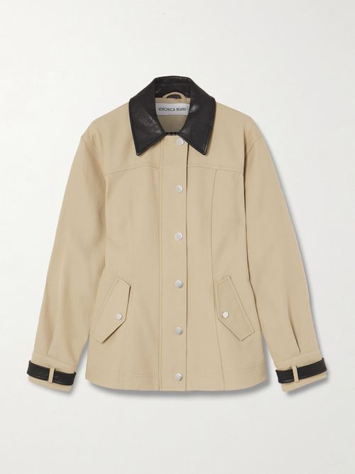 Talla Leather-trimmed Cotton Jacket - Neutrals
