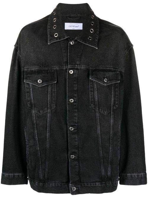 Eyelet-detail drop-shoulder denim jacket - Black