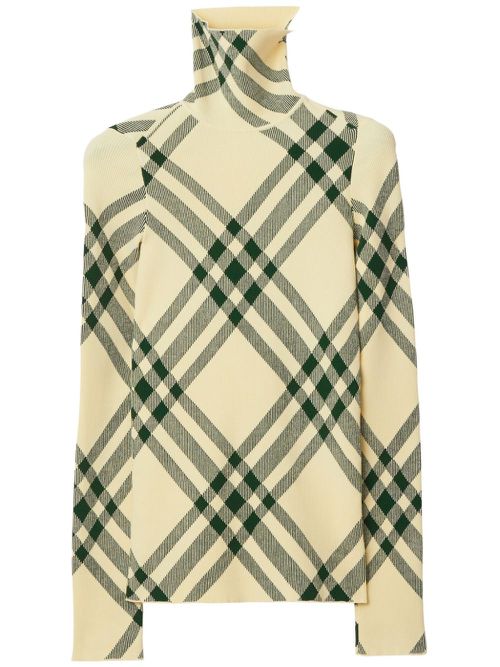Check-pattern high-neck jumper - Neutrals