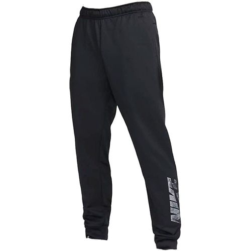 Men Solid Black Logo Tapered Swoosh Therma Fit Joggers Pants