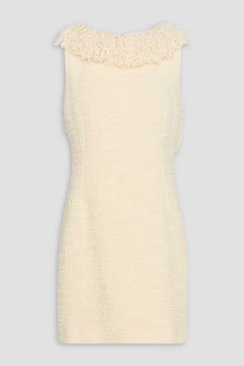 Fringed wool-blend bouclé-tweed mini dress - White - S