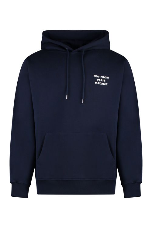Drôle De Monsieur Slogan Hooded Sweatshirt with Ribbed Cuffs