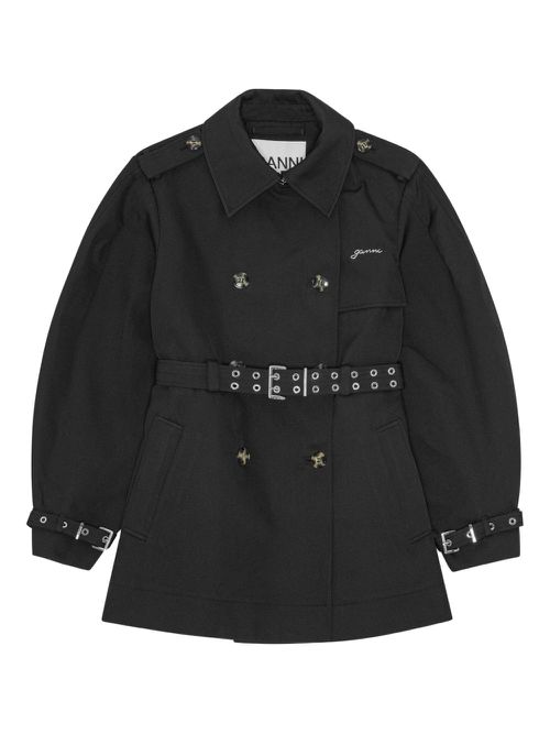 GANNI balloon-sleeve trench coat - Black