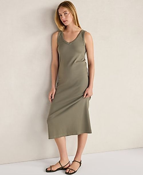 Ann Taylor Haven Well Within Organic Cotton Rib Knit V-Neck Midi Dress