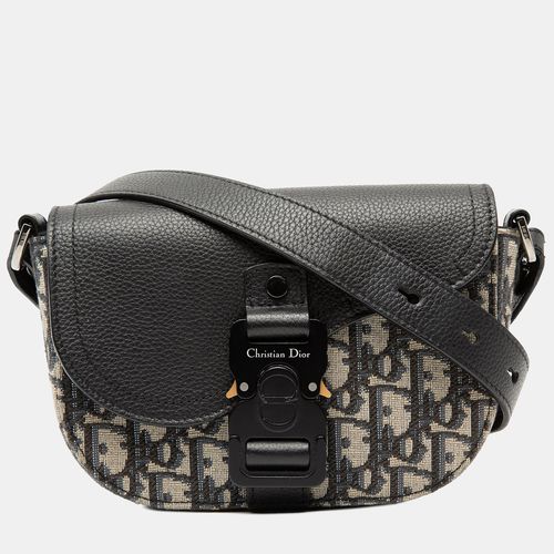 Dior Blue Mini Oblique Canvas Saddle Buckle Messenger Bag