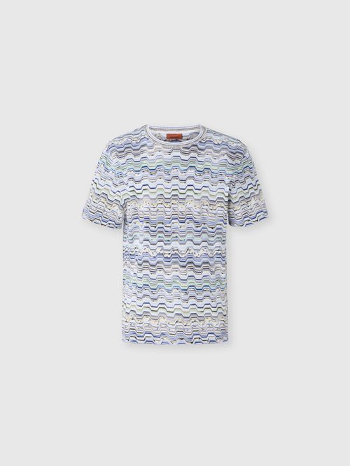 Missoni - Crew-neck cotton T-shirt with Raschel knit and Greek motif, Men, Beige& White