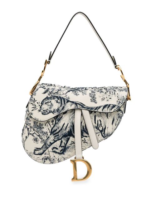 2018 Mini Calfskin Toile de Jouy Saddle shoulder bag - White