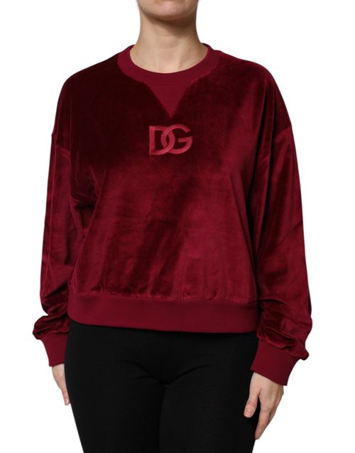 Logo-Embroidered Velvet Sweatshirt — Red