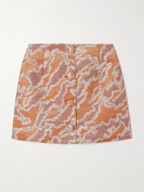 Lucio Metallic Jacquard Mini Skirt - Orange
