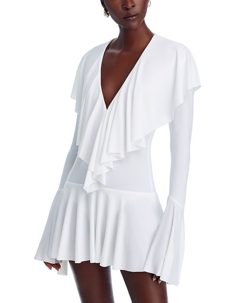 Deep V Ruffle Mini Dress
