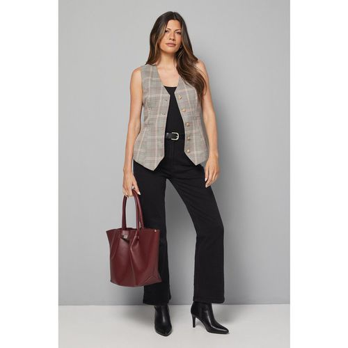 Wallis Womens Check Button Through Waistcoat - Beige