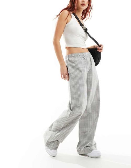Weekday Hanna slouchy pants in beige plaid-Neutral