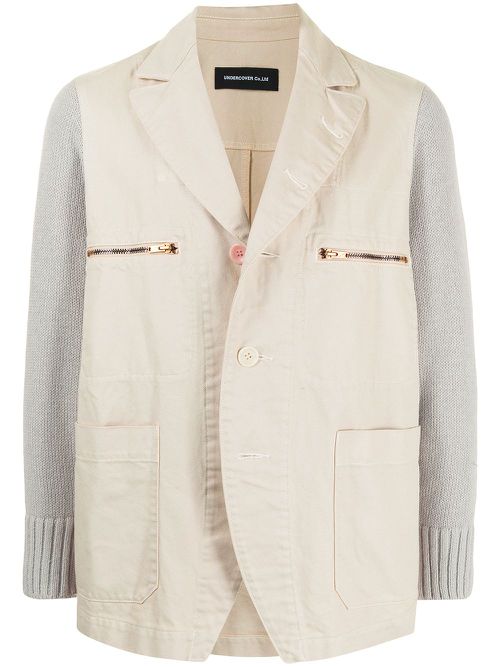 Contrasting-sleeve cotton blazer - White
