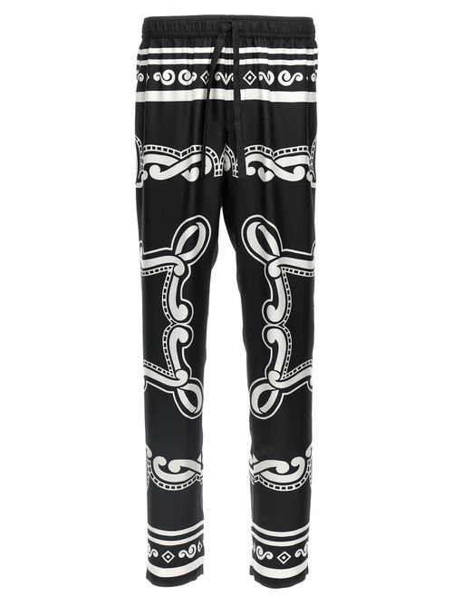 Bandana-Print Silk Trousers — Black