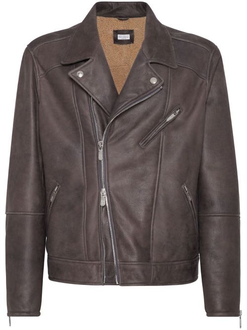 Shearling-lined leather jacket - Black