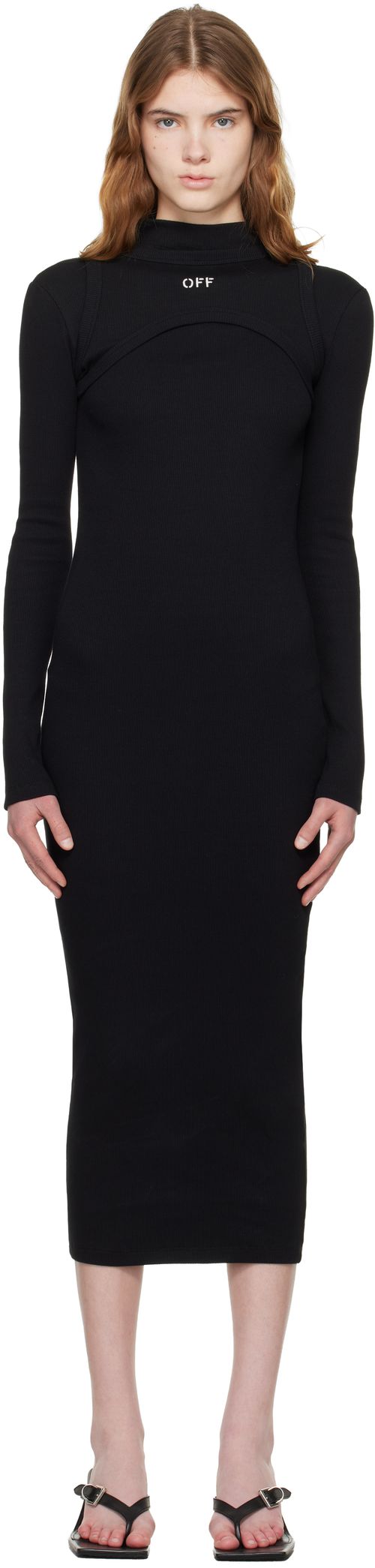 Black 'OFF' Stamp Rib Round Maxi Dress