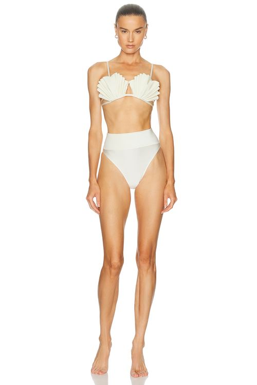 ADRIANA DEGREAS Seashell High Leg Bikini Set in Off White - White. S also in