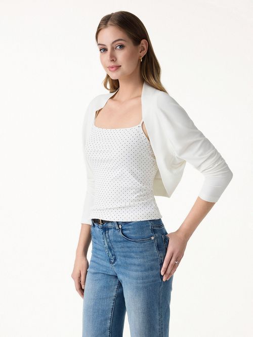 Bamboo Blend Breathable Summer Cropped Shrug Cardigan - White