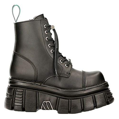 New Rock M-NEWMILI083-VS2 VEGAN BOOTS Combat Black Leather Platform Biker Shoes
