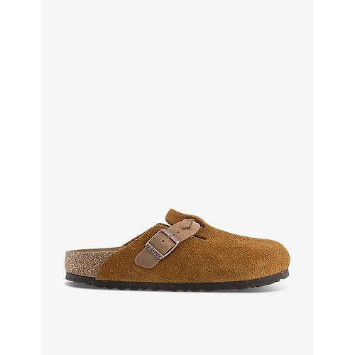 Womens Braided Mink Boston Logo-embossed Suede Clogs