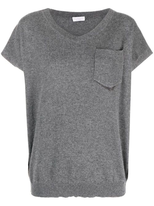 Cap-sleeve V-neck cashmere vest - Grey