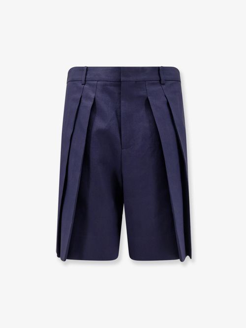 Linen-Cotton Weave Bermuda Shorts — Blue