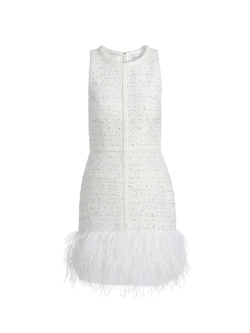 Women's Raven Feather-Trim Metallic Tweed Minidress - White Silver