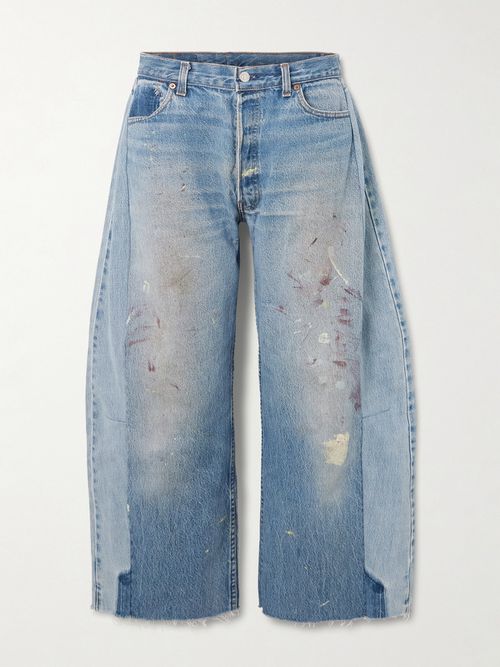 Lasso Distressed Cropped Mid-rise Wide-leg Jeans - Blue
